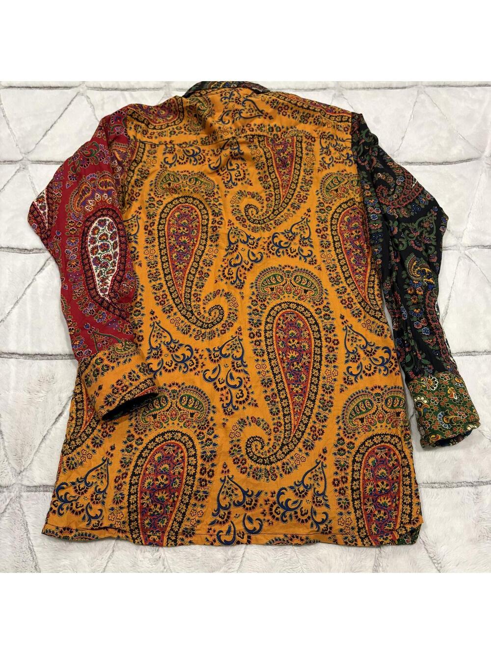 Chess King Retro funky Paisley Pattern Button-Up Shirt Men Small Cotton